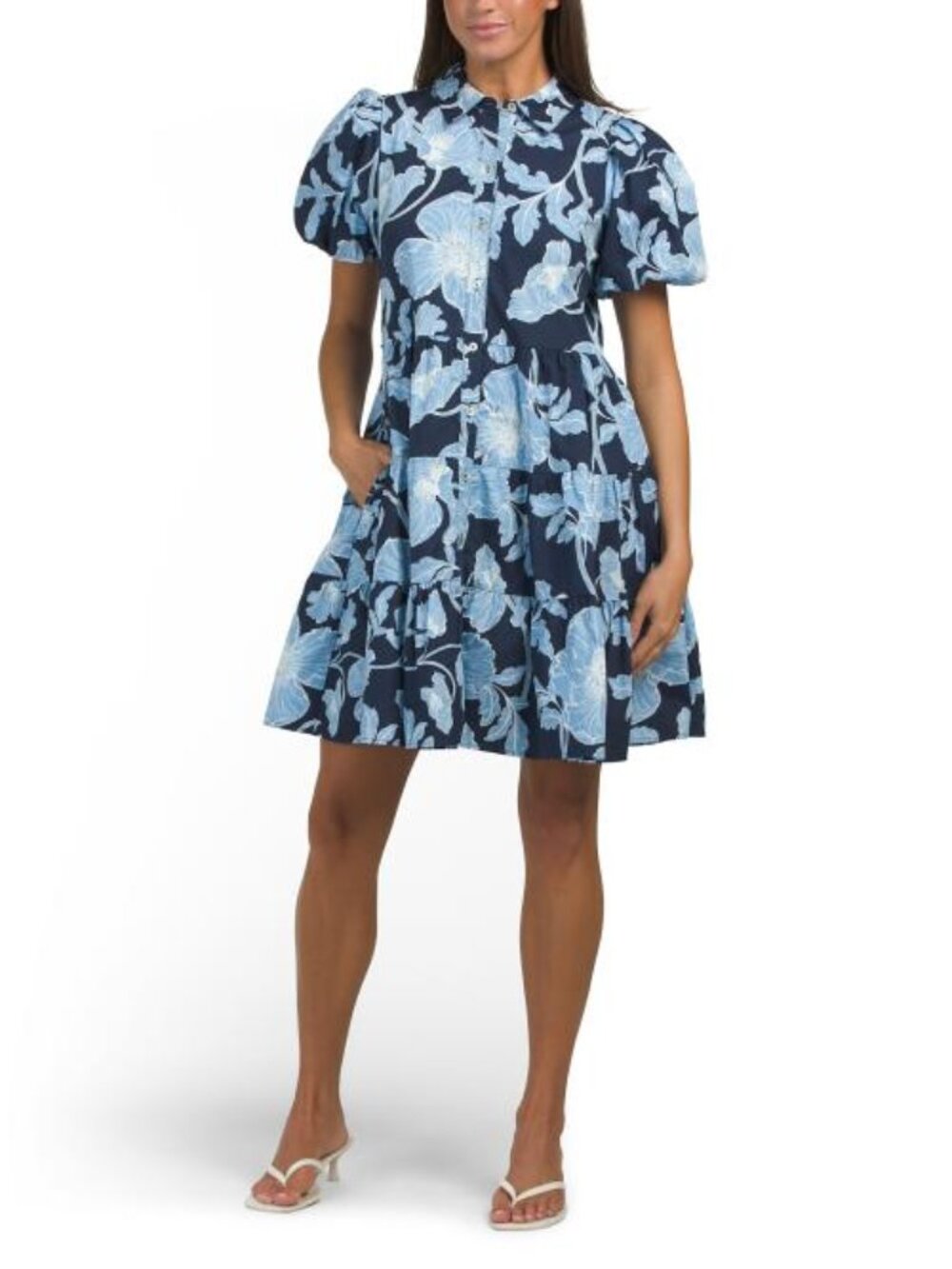 MSK Puff Sleeve Floral Mini Shirt Dress